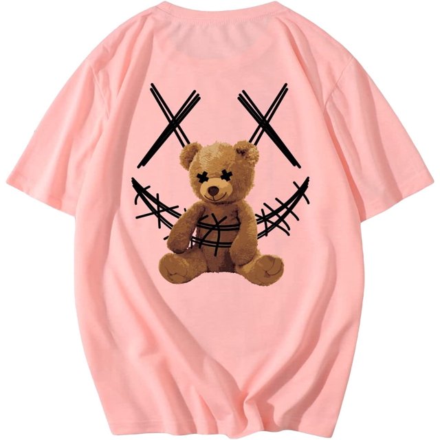 playera de manga corta con cuello redondo y estampado de oso para hombre Rosa (Coral Pink) G Rosa (Coral Pink) G Xishao ropa
