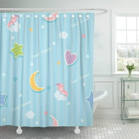 Cloud B Bear KSADK Sweet Dreams Cute Decorated with Cloud Star Moon Heart and Sleeping Bear Shower Curtain 66x72 inch ()