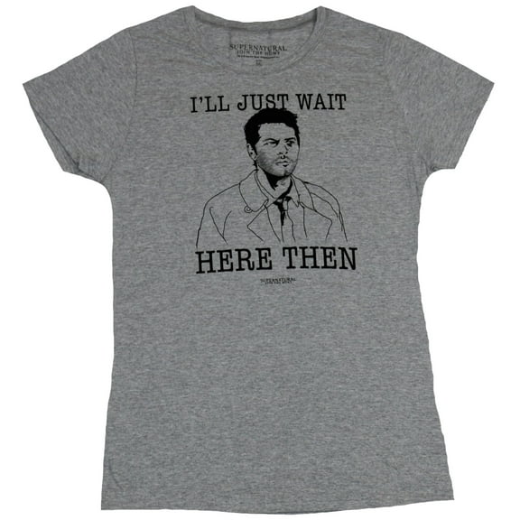 Supernatural Girls Juniors T-Shirt -  I'll Just Wait Here Then Castiel Image (X-Small)