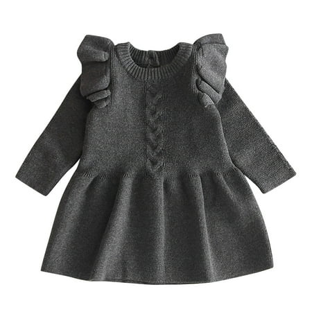 

BSDHBS Dress Girls Toddler Baby Kids Girls Solid Warm Sweater Dress Knit Crochet Dresses Clothes