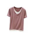 thumbnail image 2 of Womens Tops Short Sleeve Round-Neck Summer Solid Regular Tops Pink XXL, 2 of 5