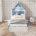 thumbnail image 2 of Bellemave Solid Wood Twin Size House-Shaped Bed with Bookcase Headboard and Led Lights, Twin Size Trundle,No Box Spring Needed,Blue+White, 2 of 8