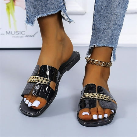 

Styleword Womens Slipper Shoes Chain Style Outdoor Indoor Flat with Sandals