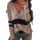 thumbnail image 1 of Gibobby Suéter de invierno para mujer de manga larga con cuello en V para mujer Suéter de punto informal a rayas a la moda(Caqui,CH), 1 of 4