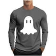 thumbnail image 3 of UVEASISHA Mens Long Sleeve Halloween Shirt Big and Tall Casual Ghost Print Graphic Tees Slim Fit Stretch Workout Shirts Holiday Funny Gifts Dark Gray L, 3 of 6