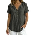thumbnail image 6 of QUNYINEY Summer Womens Short Sleeve Tops Cotton Linen V Neck T-Shirts Solid Button Loose Fit Pullover Casual Tops, 6 of 6