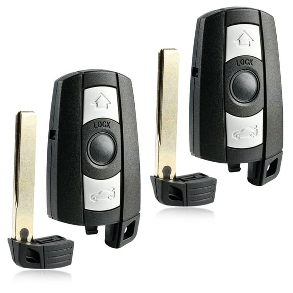 KeylessOption replacement blank key   fob for BMW 1, 3, 5, 6, M3, M5, M6, X1, X5, X6, Z4 3-button smart remote fob, 2 pack