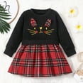 thumbnail image 2 of Popshion Toddler Long Sleeve Cat Embroidered Fake Two-Piece Plaid Dress Fall Winter Dress 18 Month-6T, 2 of 6