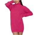 thumbnail image 2 of Offres de Liquidation d'Hiver! Robe Florale pour Femmes, Robe en Laine Unie à Col Rabattu Ample à Manches Longues Grande Taille Rose Vif 3TG, 2 of 8
