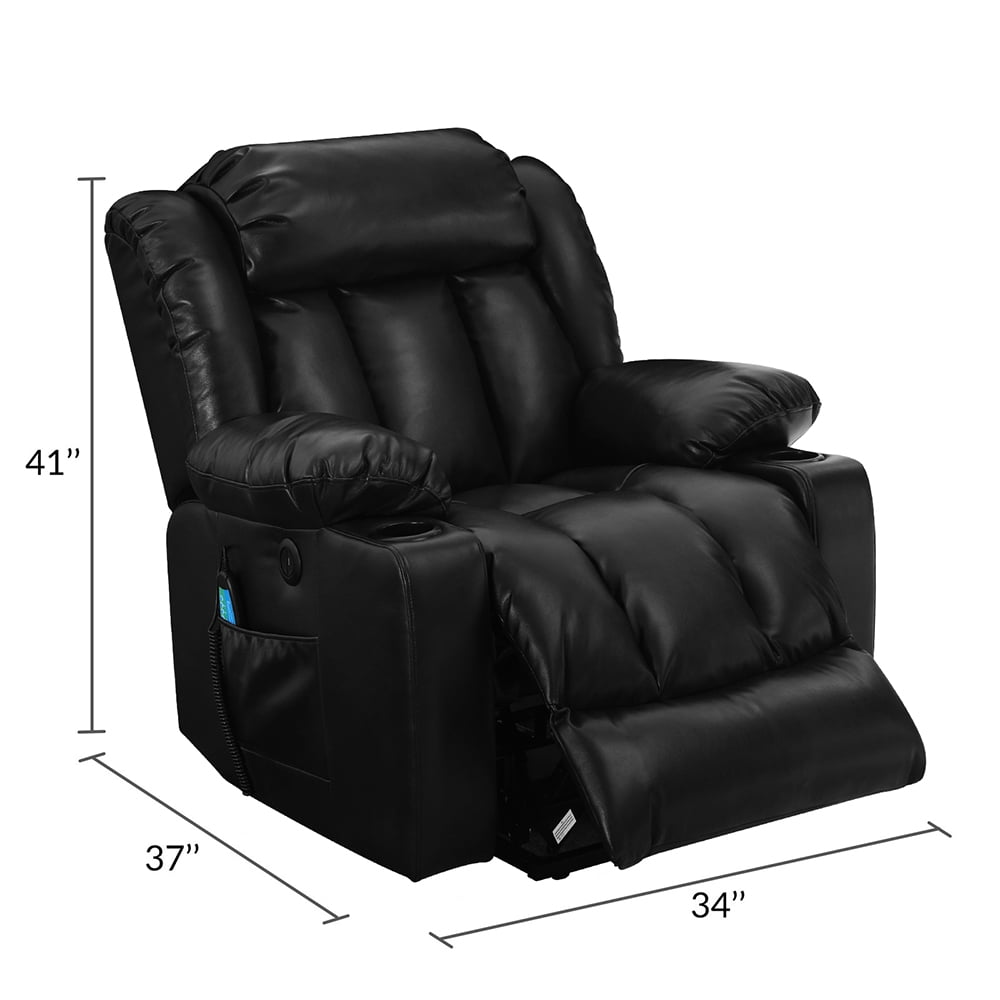 MERITLIFE Power Lift Chair Leather Couch Electric Recliner Sofa for Elderly,Massage Chair Recliner with Massage and Heating Function,Black