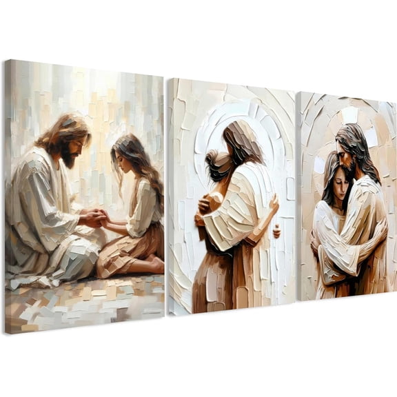 3 Pcs Christian Wall Art Jesus Decor Christ Religion Canvas Wall Decor Jesus Art Pictures Posters Prints Religious Paintings Room Decor for Church Prayer Room Christian Schools Hospitals 12'' x 16''