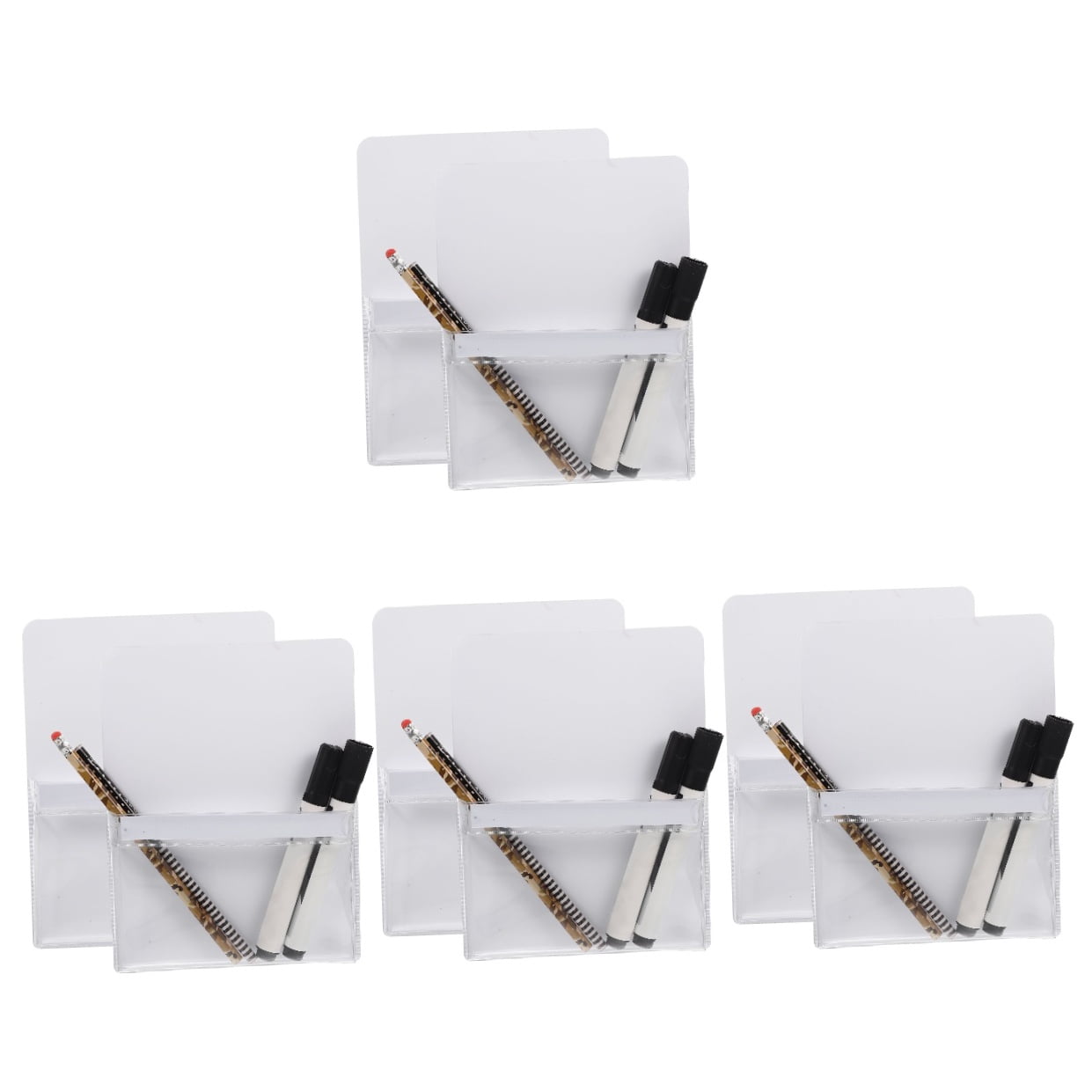 Set of 4 Magnetic Pocket Wall File Organizer Board White Markers Dry Erase Office