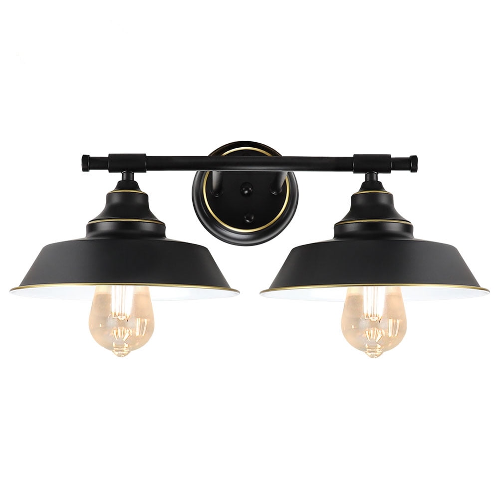 HAITRAL Bathroom Light Fixtures 2 Pack- Black Wall Light Fixtures with Cage Shade Farmhouse Bathroom Vanity Light Fixture for Bathroom Black Vanity Table Dressing Table Mirror Cabinets 