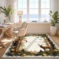 thumbnail image 3 of Design&I 8'x10' Washable Area Rug Woodland Deer Hunting Scene With Bear Paw Prints And Antler Details for King Size Bedroom, Under Bed, Sleek Flatweave Pet Friendly, 3 of 7