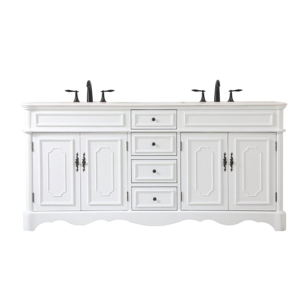 Elegant Decor 72 Inch Double Bathroom Vanity In Antique White Com Double Bathroom Vanity In Antique White, 72 Inch White Vanity With Granite Top