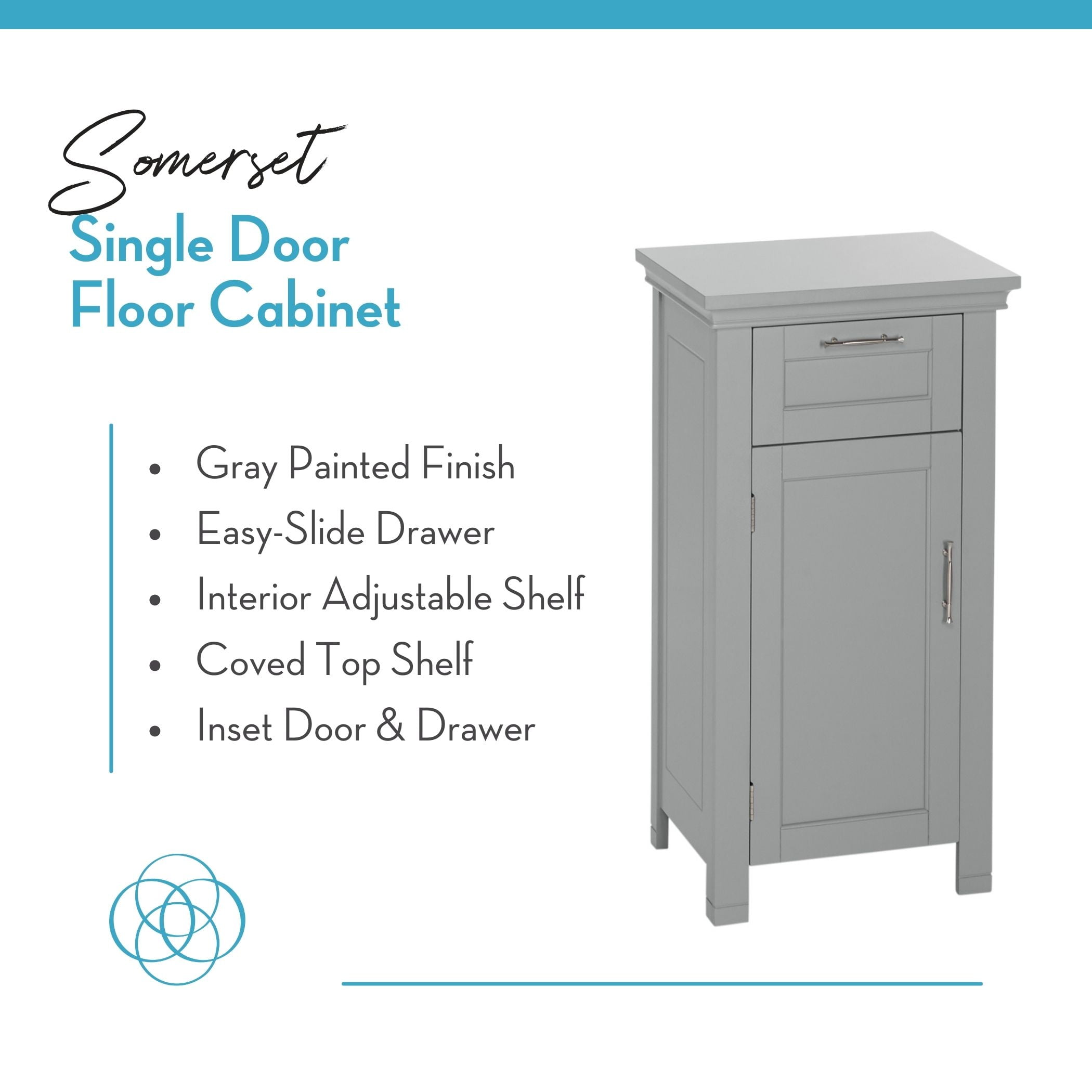 RiverRidge Somerset 1-Door Bathroom Laundry Storage Cabinet with Adjustable Shelf - Gray