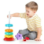 Qocolcyl Baby Spinning Stacking Toys for Toddlers 1-3, Rainbow Ring Stacker Montessori Toys for Babies 6-12 Months, 1 2 3 One Year Old Girl Boy Christmas Birthday Gifts, Autism Sensory Learning Toy