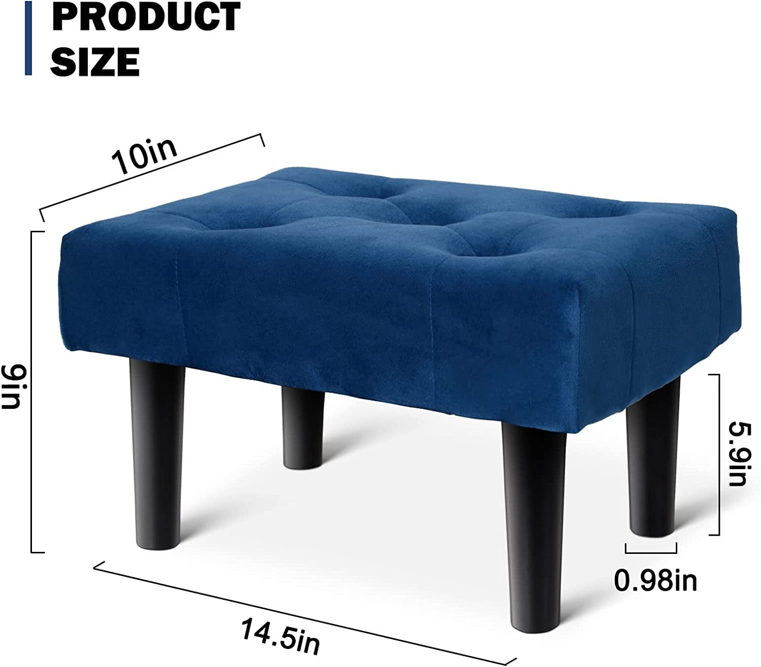 Small Footstool Ottoman, Velvet Wooden Foot Stool Ottoman with Wood