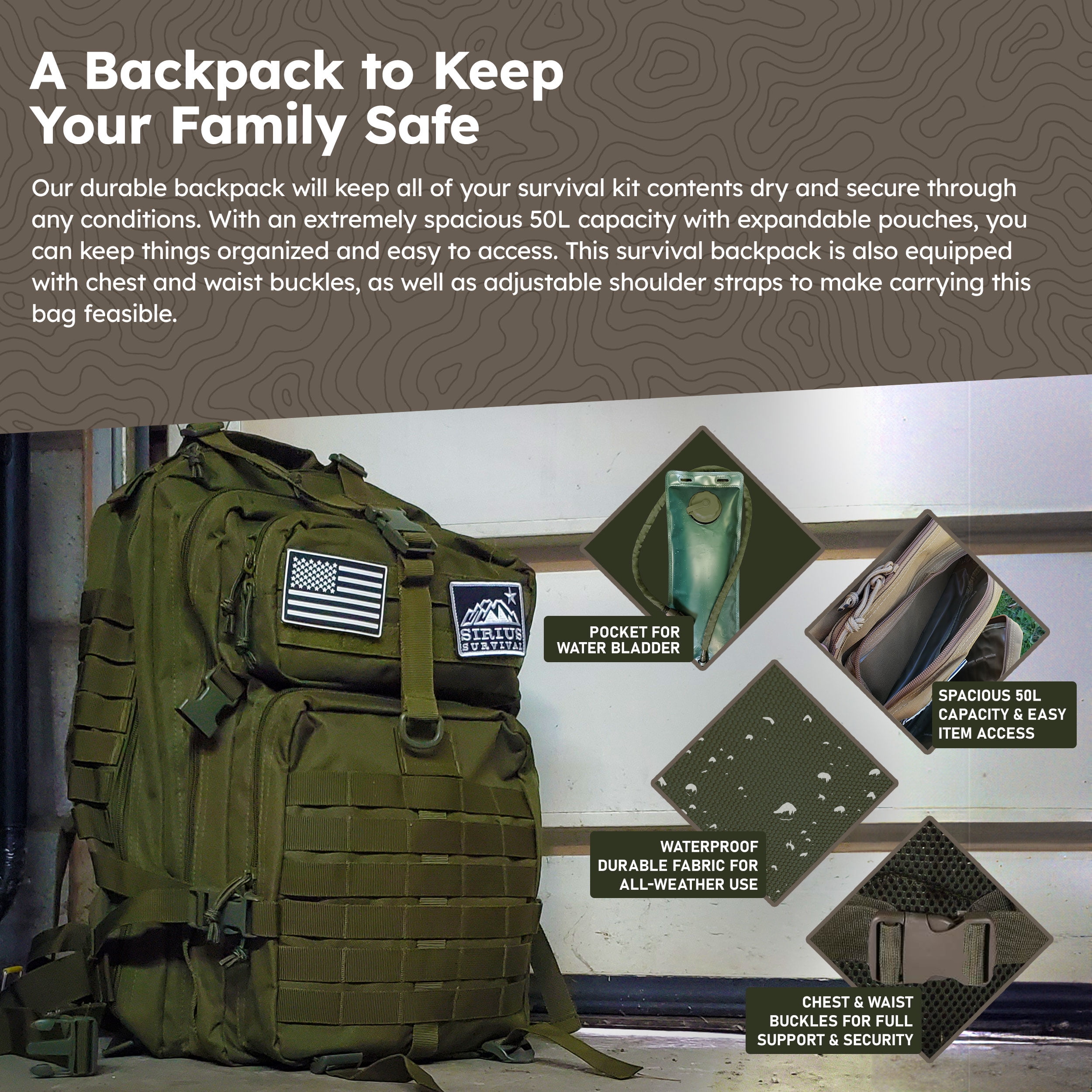 Sirius Survival Bug Out Bag - Premium Bugout Backpack Pre-Packed Survival Kit - Ultimate Bug Out Bag Backpack Survival Kit - Comprehensive Survival Bag - Go Bag Emergency Backpack - Digital Camo