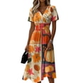 thumbnail image 2 of Women's Casual Halloween Print Sundress 2026 V Neck Short Sleeve Flowy A Line Halloween Print Lightweight Outfit Fall Halloween Cosplay Gathering Wear, 2 of 5