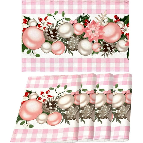 Pink and White Gingham Christmas Placemats Set of 4 Buffalo Check Plaid Xmas Decoration for Home Kitchen Dining Table Decoration