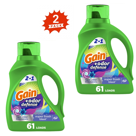 Gain Super Fresh Blast Odor Defense Liquid Detergent, 176 fl oz, 122 Loads (2-Pack)