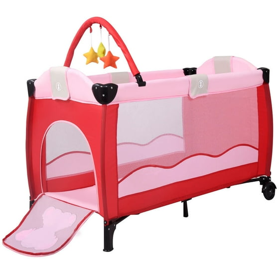New Pink Baby Crib Playpen Playard Pack Travel Infant Binet Bed New Pink Baby Crib Playpen Playard Pack Travel Infant Binet Bed Foldable