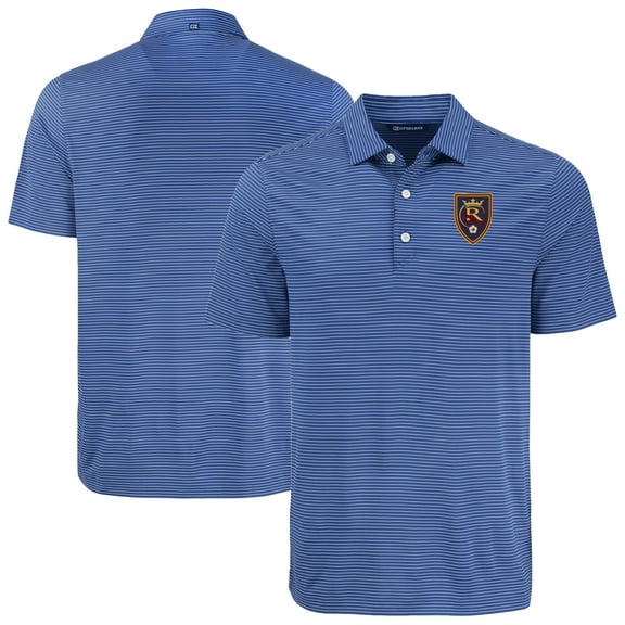 Men's-Cutter & Buck  Blue Real Salt Lake Forge Eco Fine Line Stripe Stretch Recycled Polo
