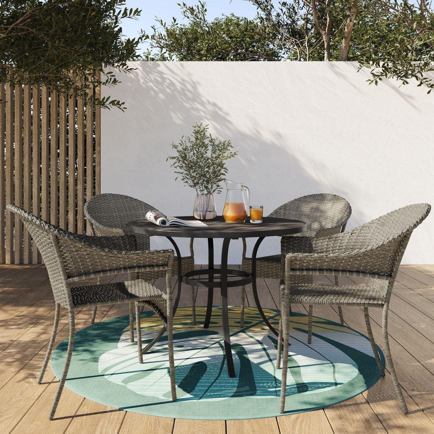 HOMETRENDS 40-Inch Round Steel Outdoor Dining Table, Black, All-season resin wood