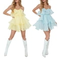 thumbnail image 5 of Fortune Women Strapless Ruffle Tulle Dress Sleeveless Low Cut Mesh Layered Flowy A-line Dress, 5 of 5