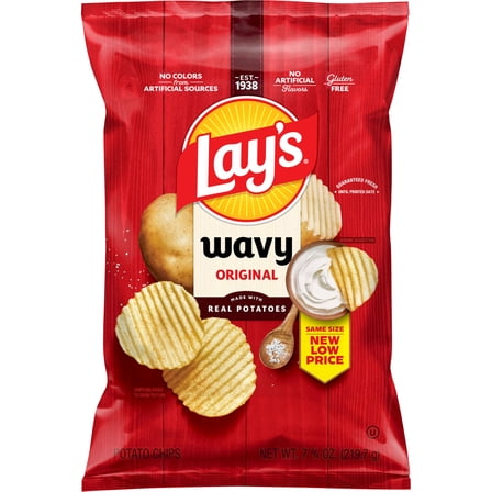 Lay's Wavy Potato Chips, Original Flavor, 7.75 oz Bag