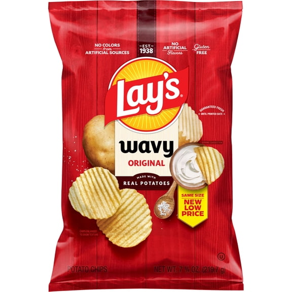 Lay's Wavy Potato Chips, Original Flavor, 7.75 oz Bag