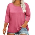 thumbnail image 2 of HongQid Plus Size Tops for Womens 3/4 Sleeve Casual T Shirts Loose Fit Tunic Round Neck Blouse, 2 of 4