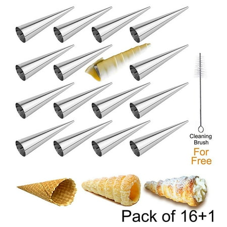

Dido Cream Horn Molds Stainless Steel Pastry Croissant Cones Conical Roll Horn Form Baking Cone Moulds 16pcs Molds 1pc Brush