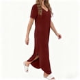 thumbnail image 6 of CFLVAEK Short Sleeve Dresses for Women Casual Summer V Neck Dress Solid Color Beach Vacation Maxi Dress with Pockets Wine XXL, 6 of 7