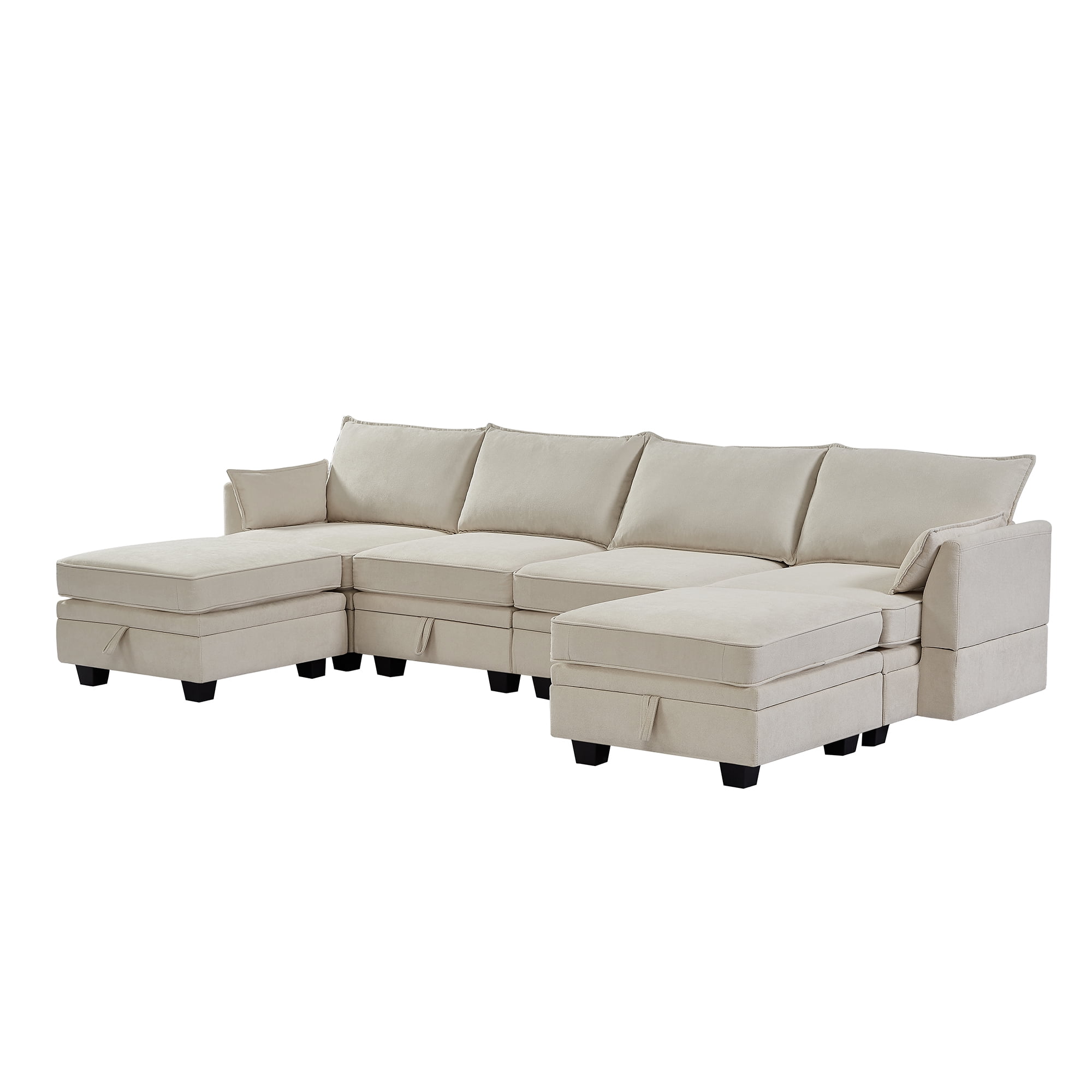 YYAo Modern Large U-Shape Modular Sectional Sofa, Reversible Sofa Bed with Storage Seat for Living Room, Beige YYAo Modern Large U-Shape Modular Sectional Sofa, Reversible Sofa Bed with Storage Seat for Living Room, Beige