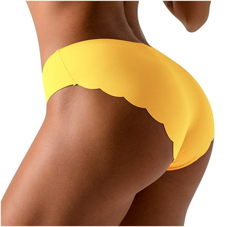 Scyoekwg Womens Underwear Stretchy High Waisted Underwear Bikini Underwear Hipster Panties Ice Silk Bikini Panties Comfort Briefs(Yellow S)
