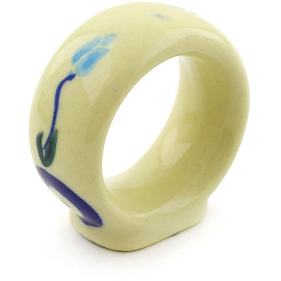 Polish Pottery 2-inch Napkin Ring (Floral Peacock Theme) Hand Painted in Boleslawiec, Poland + Certificate of Authenticity
