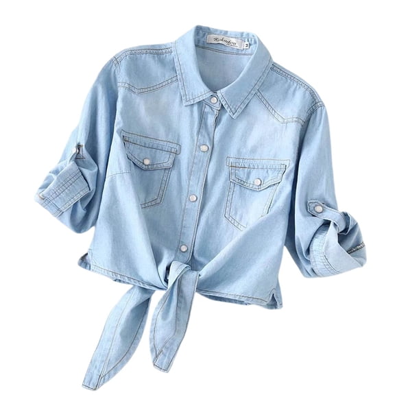 asjyhkr Jean Jacket Women Fall Daily Open Front Cropped Long Sleeve Casual Streetwear Button down Denim Jackets(X-Large,Light Blue)