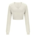 thumbnail image 5 of EchfiProm Womens V Neck Sweaters Winter Pullover Cropped Beige Work Long Sleeve Outfits for Women Slim Fit, 5 of 9