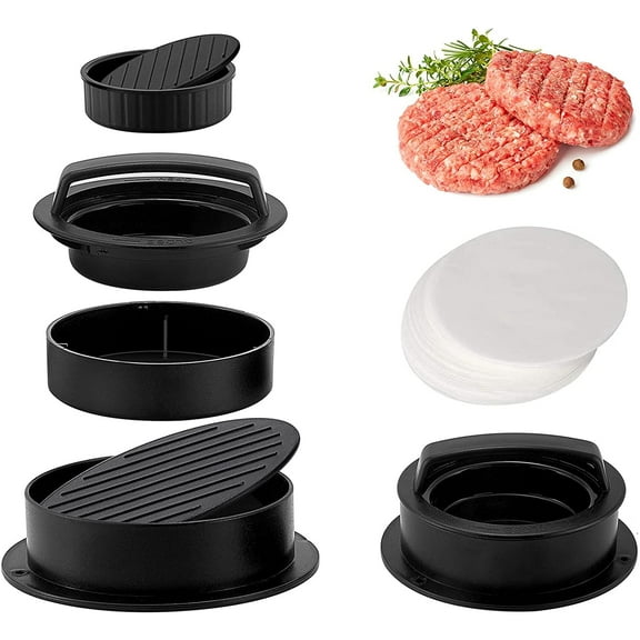 Hamburger Press Patty Maker,3 in 1 Burger Press Patty Mold,to Make Stuffed Burger Patty, Veggie Burgers, Beef Burger, Slider Press Non Stick Kitchen Barbecue Tool Grilling Accessories (Black)