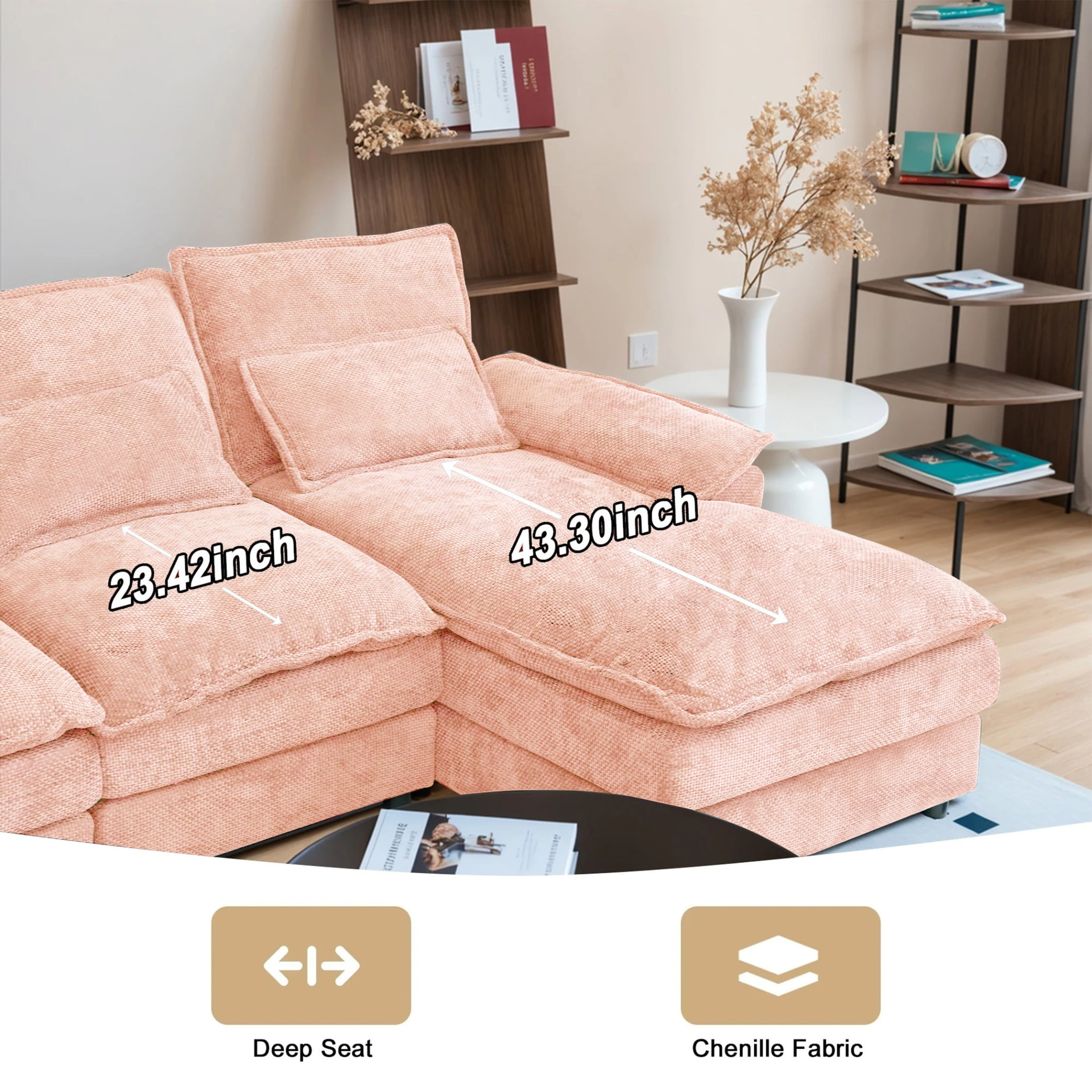 SOULART 110" Cloud Sofa,Pink U shaped Sectional couches for living room, modular couch with Chaise