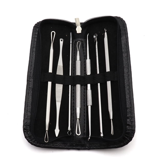 Ensemble de 7 Pcs d'Extracteur de Boutons et Comédons, Kit de Suppression de l'Acné pour
