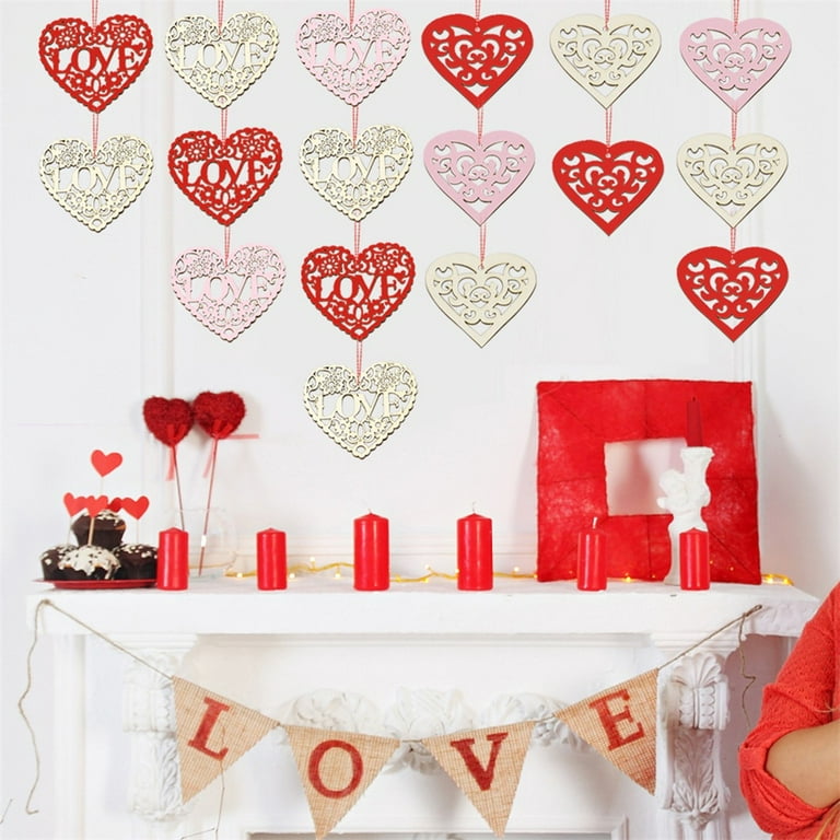 20 Pcs Wooden Heart Ornaments Love Heart Shaped Ornaments Hanging with  Ropes for DIY Crafts Wedding Valentine's Day Decorations (Red and Pink)