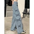 thumbnail image 2 of MuXiKeJi Clothes High Waisted Flared Denim Jeans For Teen Girls Featuring Embroidered Back Pockets And Snowflake Wash Distressed Wide Leg Casual Fashion Trousers,Back To School, 2 of 6