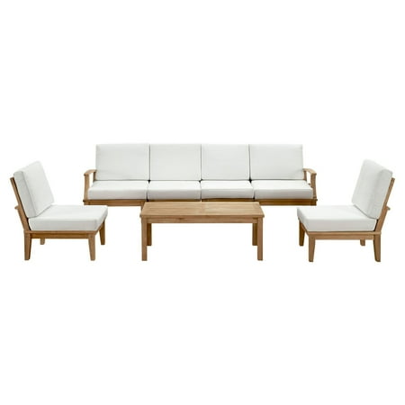 Modway Marina 7 Piece Outdoor Patio Teak Sofa Set in Natural White