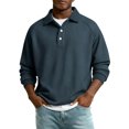 thumbnail image 2 of LTTVQM Men's Polo Shirts Waffle Textured Heavyweight Knitted 2026 Spring Shirts Casual Oversized Long Sleeve Golf T-Shirt Royal Blue M, 2 of 7