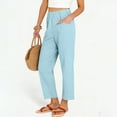 thumbnail image 5 of Capris Pants for Women Plus Size Women's Elastic Waist Cropped Pants Dress Casual Tapered Capris Pants Summer Beach Vacation Trousers with Pockets Blue M, 5 of 8