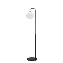 Evelyn&Zoe Harrison Arc Floor Lamp with Glass Shade, Blackened Bronze/White Milk