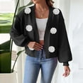 thumbnail image 2 of Women's Floral Knit Cardigan V-Neck Long Sleeve Button Sweater for Fall Black S, 2 of 5